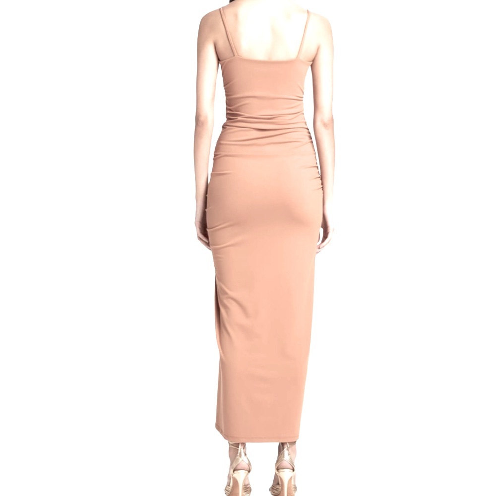 Susana Monaco Ivory Cream Nude Ruched Core Support Fitted Bodycon Maxi Dress - Picture 4 of 13